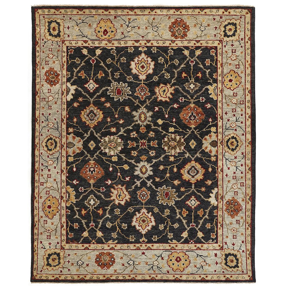 Carrington Traditional Oushak Area Rug, Geo Floral, Black/Gold, 5ft-6in x 8ft-6in, 9826500FCHLLBLE50. Picture 1
