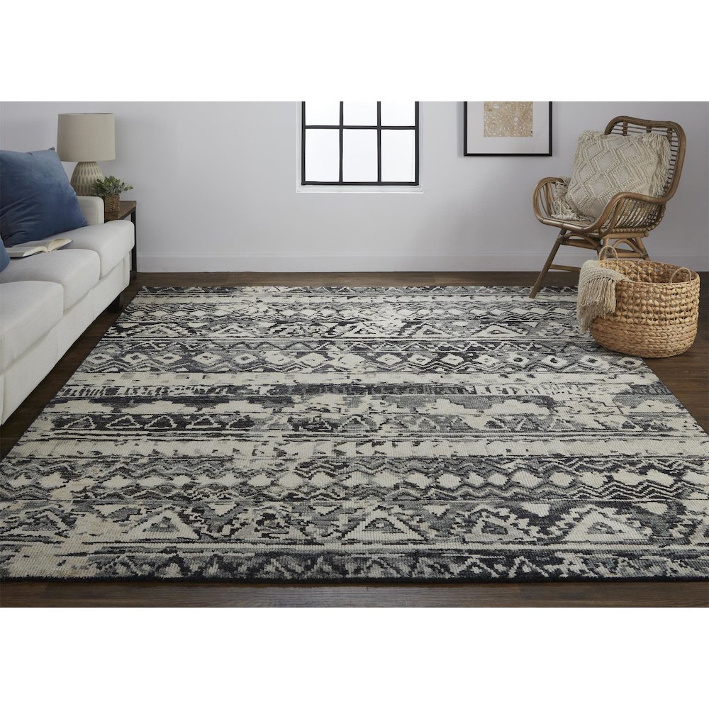 Palomar Transitional Geometric, Ivory/Gray/Black, 7'-9" x 9'-9" Area Rug. Picture 2