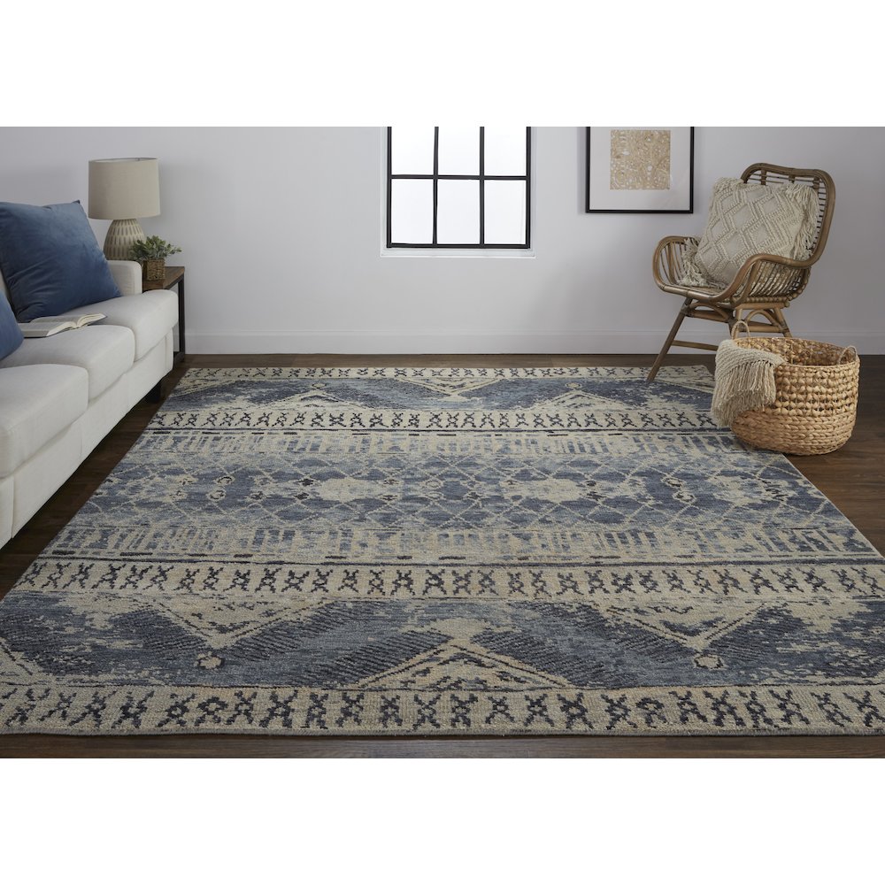 Palomar Luxe Hand Knot Abstract Area Rug, Denim Blue, 8x6in x 11x6in, PAL6572FBLU000G50. Picture 2