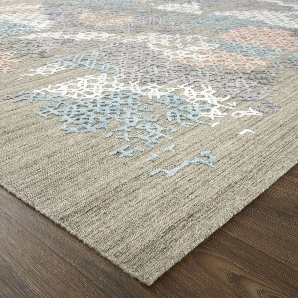 Elias Modern Abstract, Pink/Blue/Taupe, 10' x 14' Area Rug. Picture 3