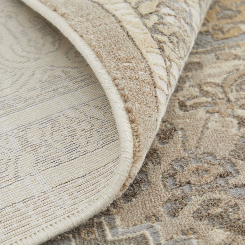 Celene Traditional Medallion, Tan/Brown/Ivory, 7'-9" x 7'-9" Round Rug. Picture 7