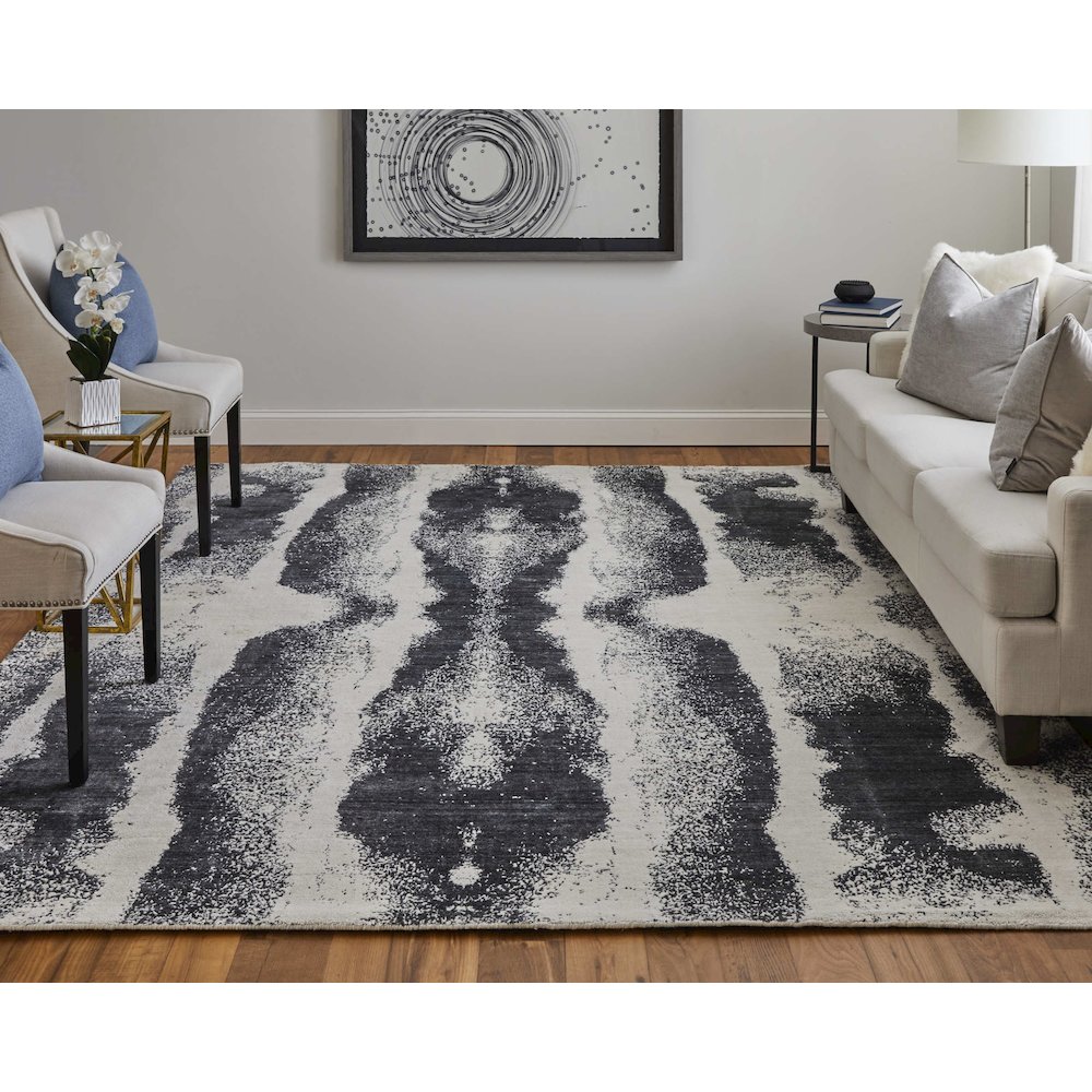 Coda Modern Abstract, Black/White, 10' x 14' Area Rug. Picture 2