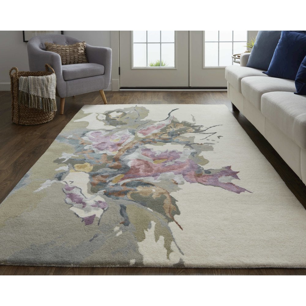 Dafney Transitional Floral & Botanical, Purple/Pink/Green, 9' x 12' Area Rug. Picture 2