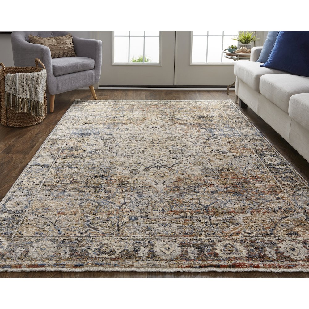Kaia Transitional Medallion, Tan/Orange/Blue, 3' x 5' Accent Rug. Picture 2