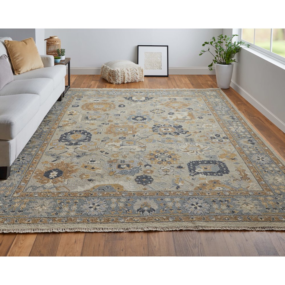 Corbitt Traditional Oriental, Blue/Brown/Gray, 2' x 3' Accent Rug. Picture 2