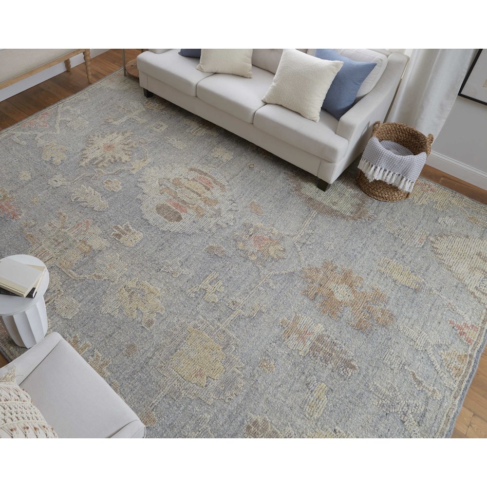 Transitional Floral & Botanical, Blue/Gray/Yellow, 7'-9" x 9'-9" Area Rug. Picture 2
