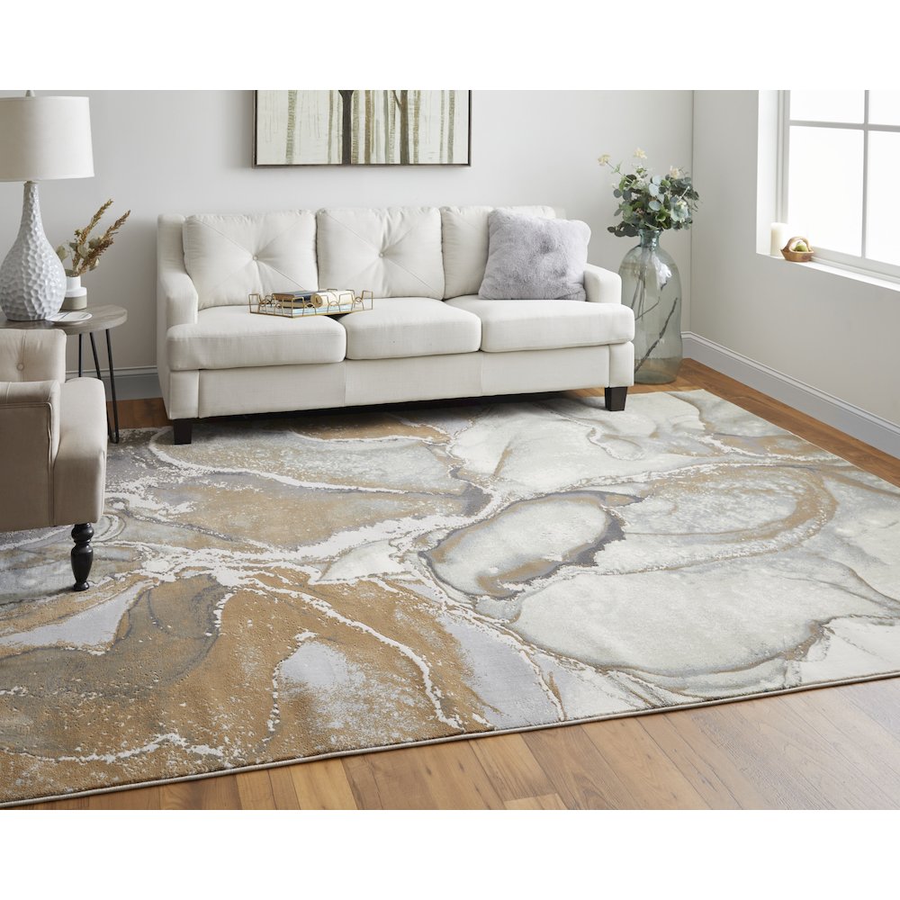 Clio Modern Abstract, Gray/Brown, 12' x 15' Area Rug. Picture 2