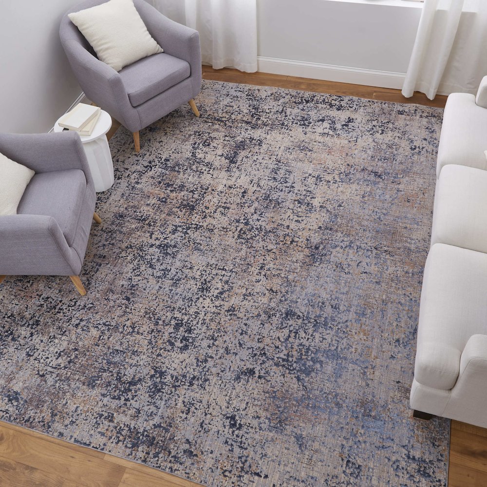 Pryor Modern Watercolor, Blue/Tan/Brown, 5' x 8' Area Rug. Picture 2