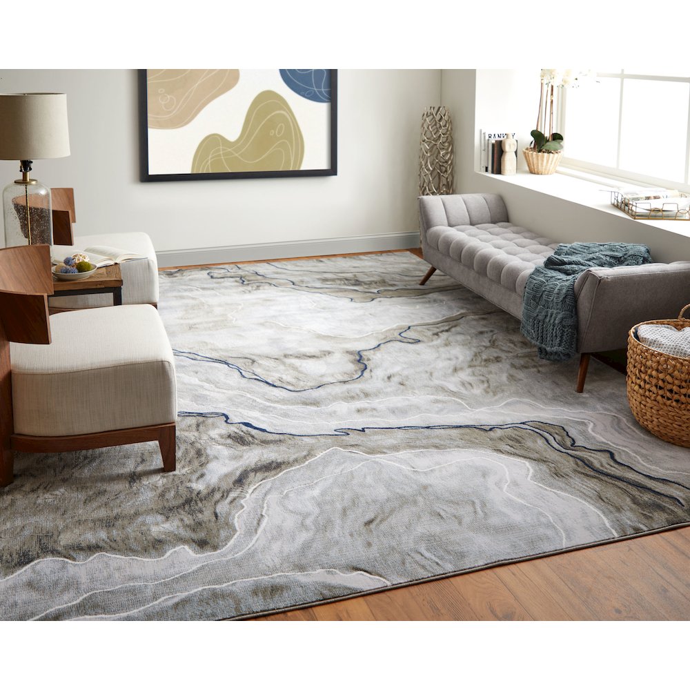 Gaspar Modern Abstract, Taupe/Gray/Blue, 6'-7" x 9'-6" Area Rug. Picture 2