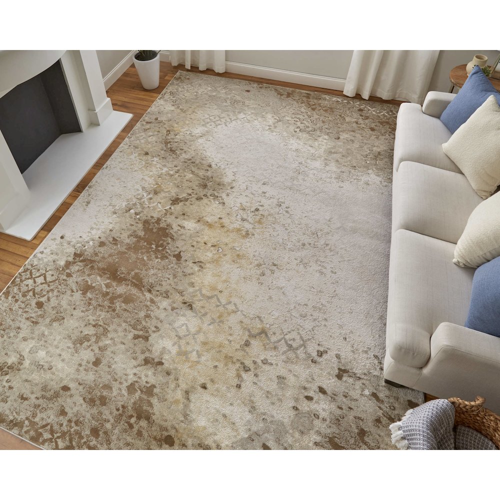 Waldor Modern Watercolor, Brown/Tan/Ivory, 6'-7" x 9'-6" Area Rug. Picture 2