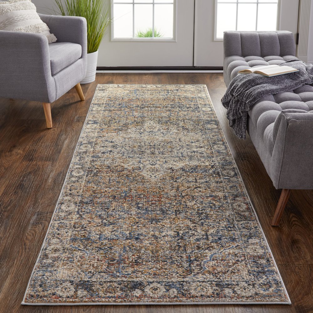Kaia Transitional Medallion, Tan/Orange/Blue, 2'-6" x 10' Runner. Picture 2