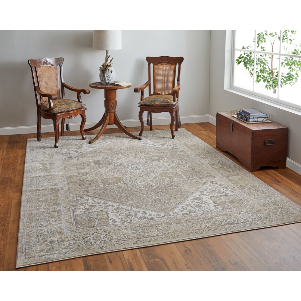 Celene Traditional Medallion, Brown/Ivory/Tan, 3'-9" x 5'-7" Accent Rug. Picture 2