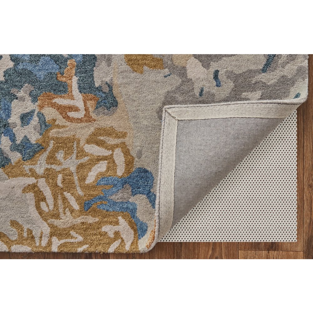 Everley Modern Abstract, Gray/Blue/Gold, 8' x 10' Area Rug. Picture 4