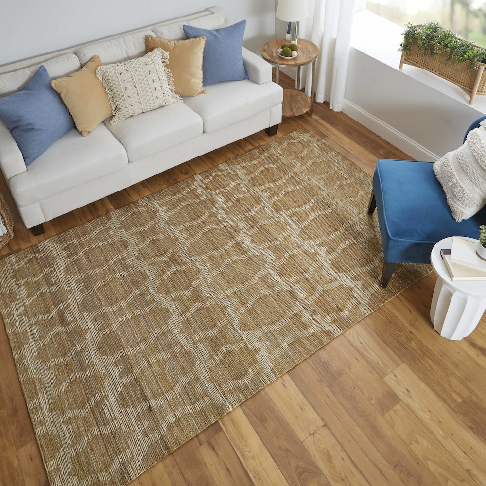 Lilliana Transitional Geometric, Tan/Ivory/Gold, 8' x 11' Area Rug. Picture 2