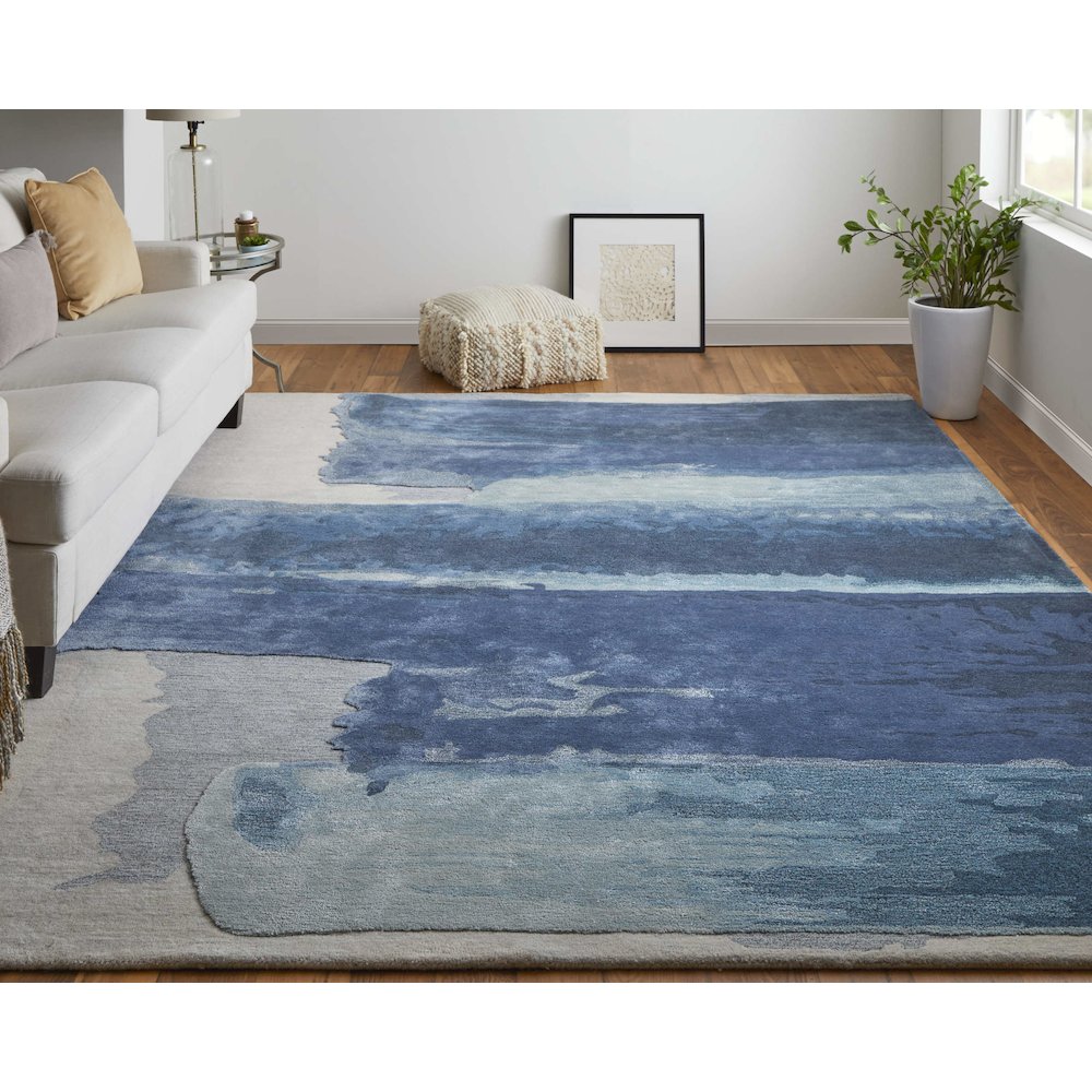 Anya Transitional Abstract, Blue/Ivory, 2' x 3' Accent Rug. Picture 2
