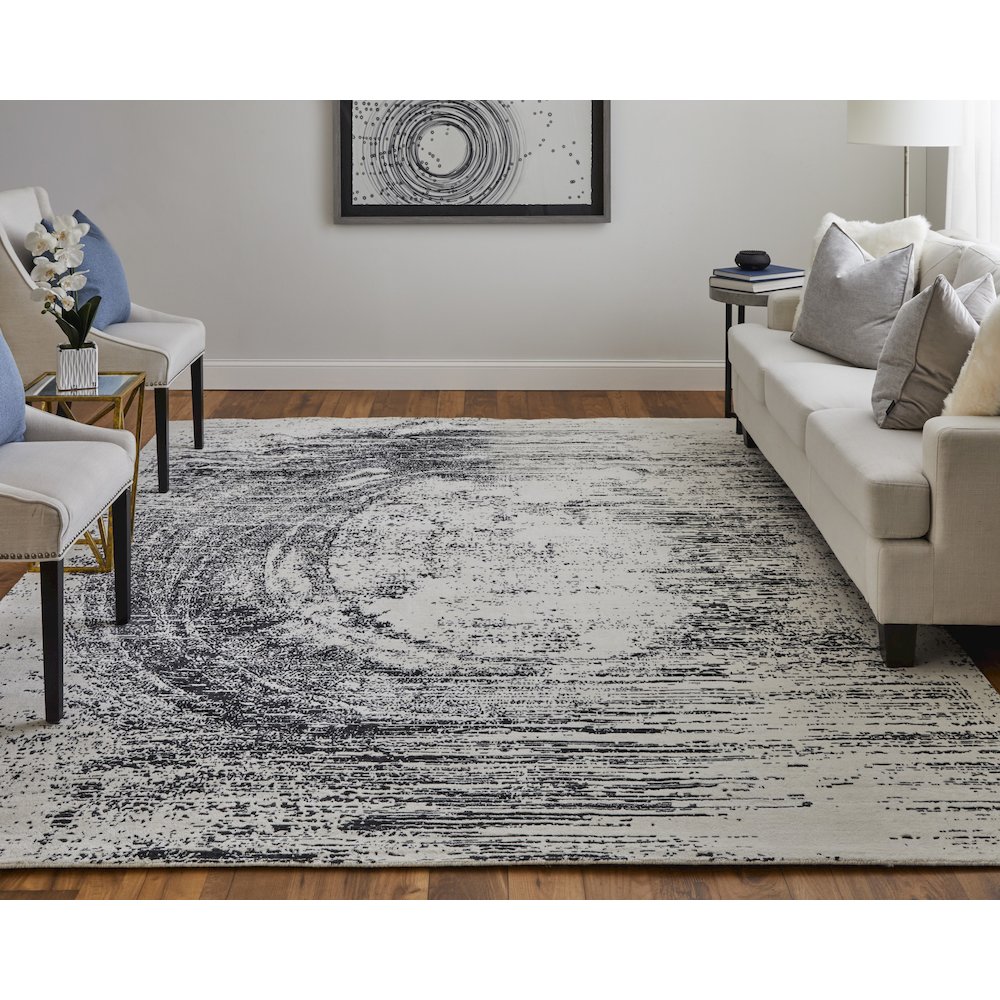 Coda Modern Abstract, Black/White, 5' x 8' Area Rug. Picture 2