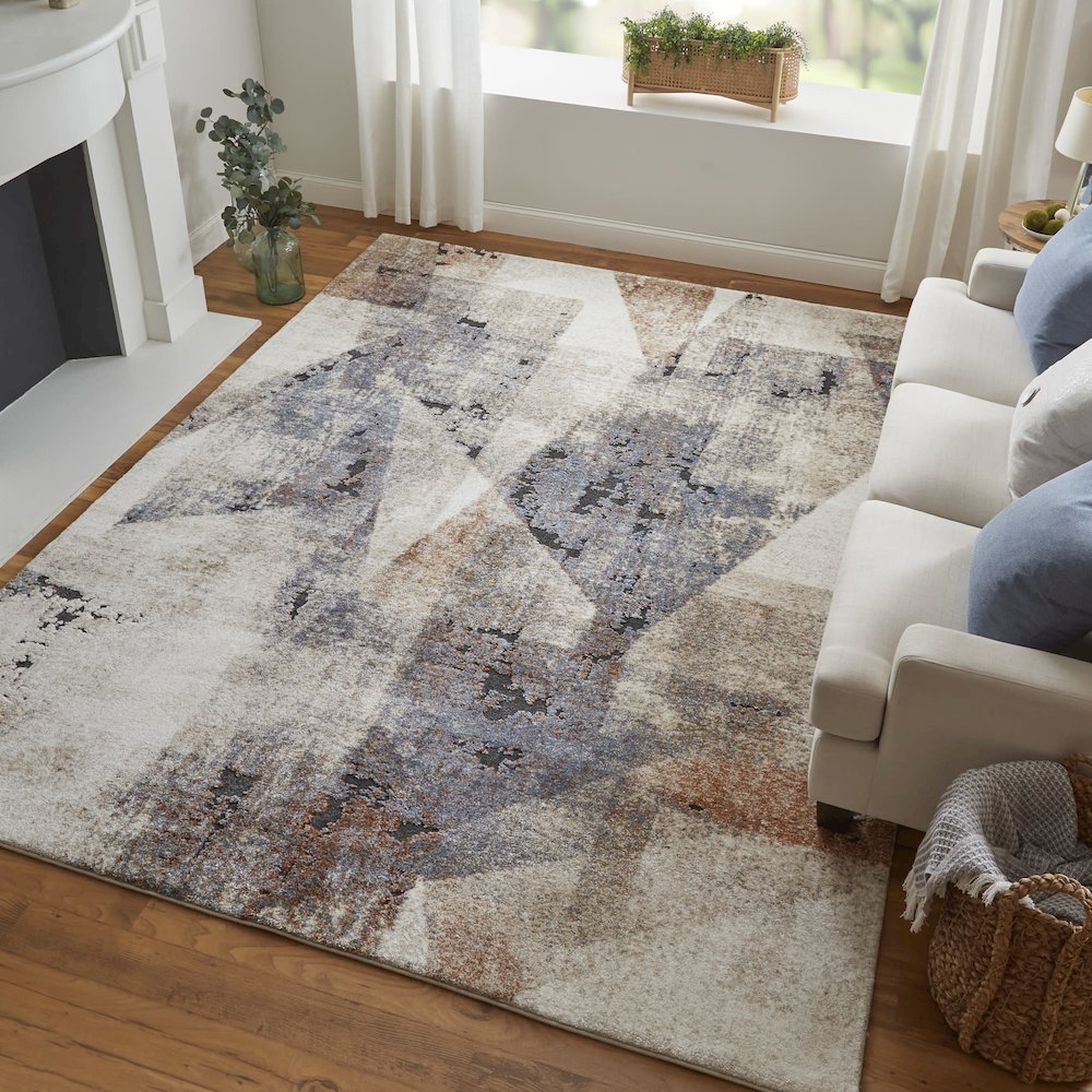 Gilmore Modern Color Block, Blue/Ivory/Taupe, 8' x 10' Area Rug. Picture 2