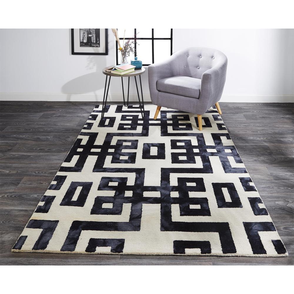Lorrain Tufted Greek Key Wool Rug, Noir Black, 8ft x 11ft Area Rug, 6108568FNOR000G99. Picture 1