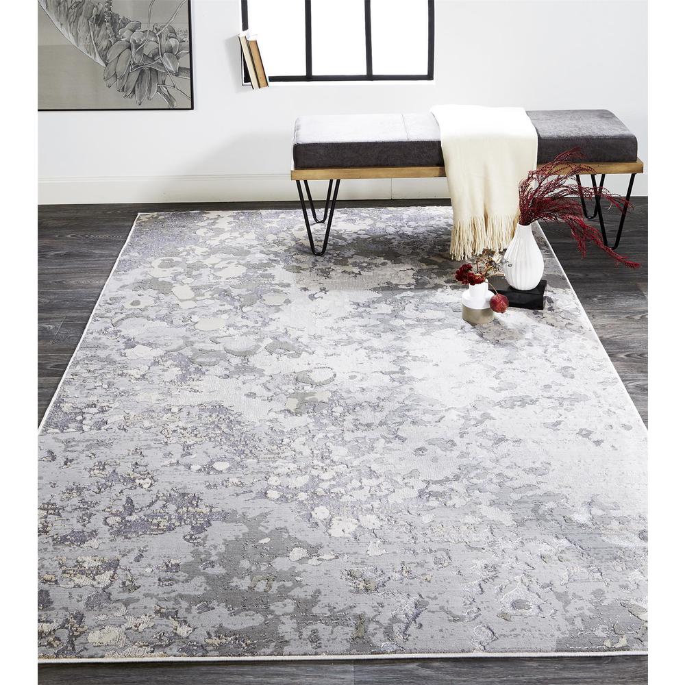 Micah Modern Metallic Fluid Rug, Silver/Ivory Bone, 5ft x 8ft Area Rug, 6943336FSLVGRYE10. Picture 1
