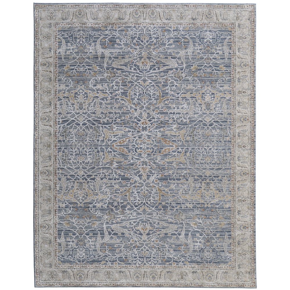 Pasha Transitional Ikat, Blue/Taupe/Ivory, 6'-7" x 9'-6" Area Rug. Picture 1