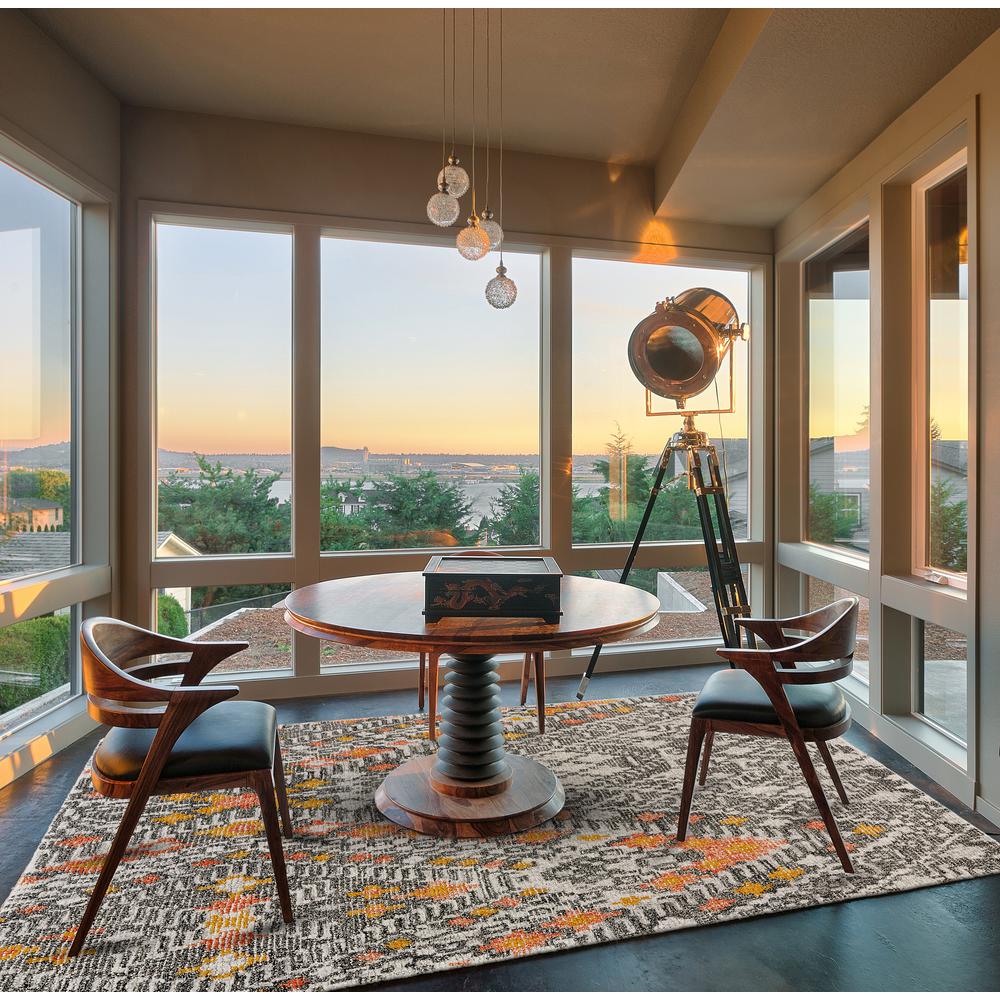 Arazad Tufted Rug, Large Tribal Graphic, Tangerine Orange, 8ft x 11ft Area Rug, 7238476FTNG000G99. Picture 1