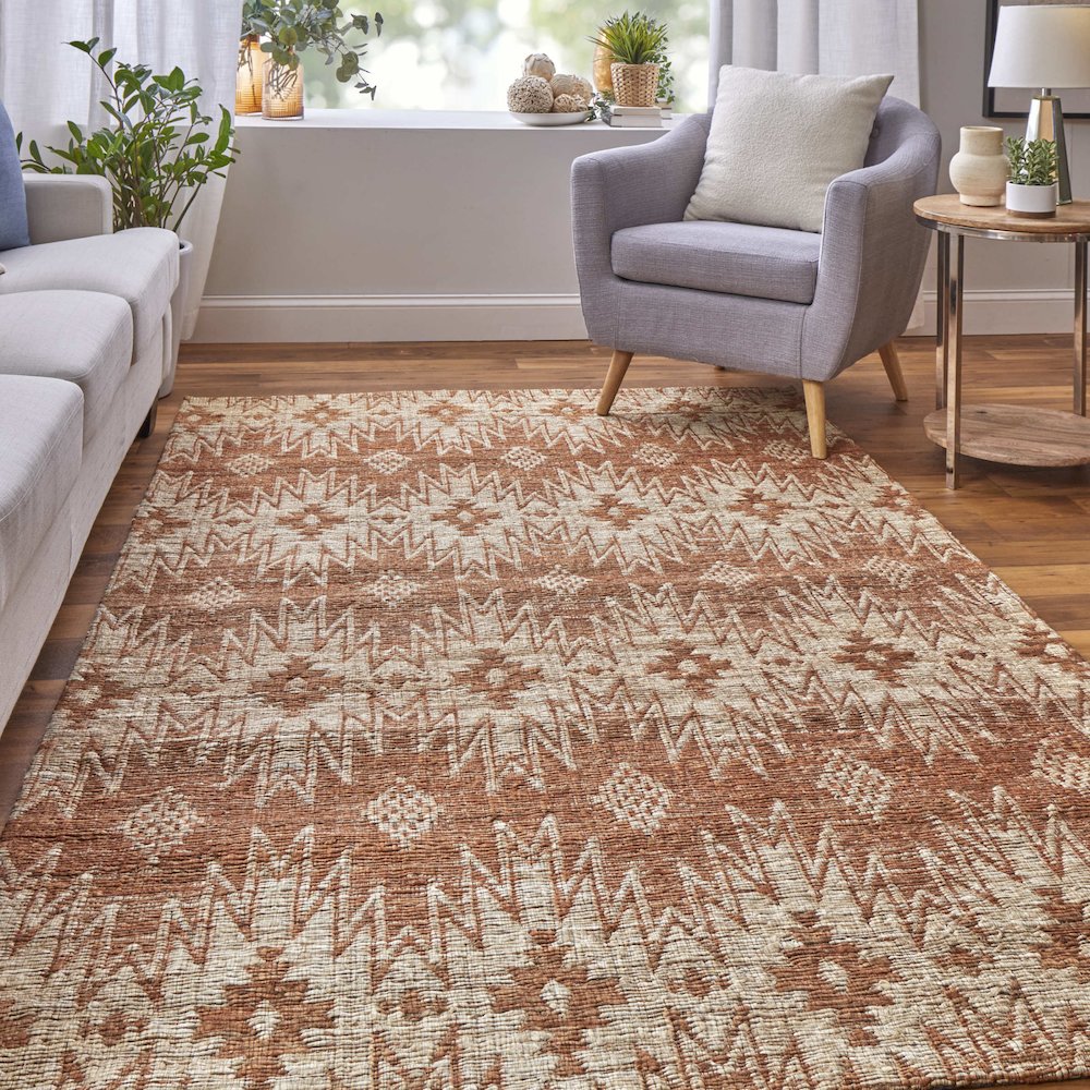 Lilliana Transitional Geometric, Orange/Ivory/Tan, 8' x 11' Area Rug. Picture 2