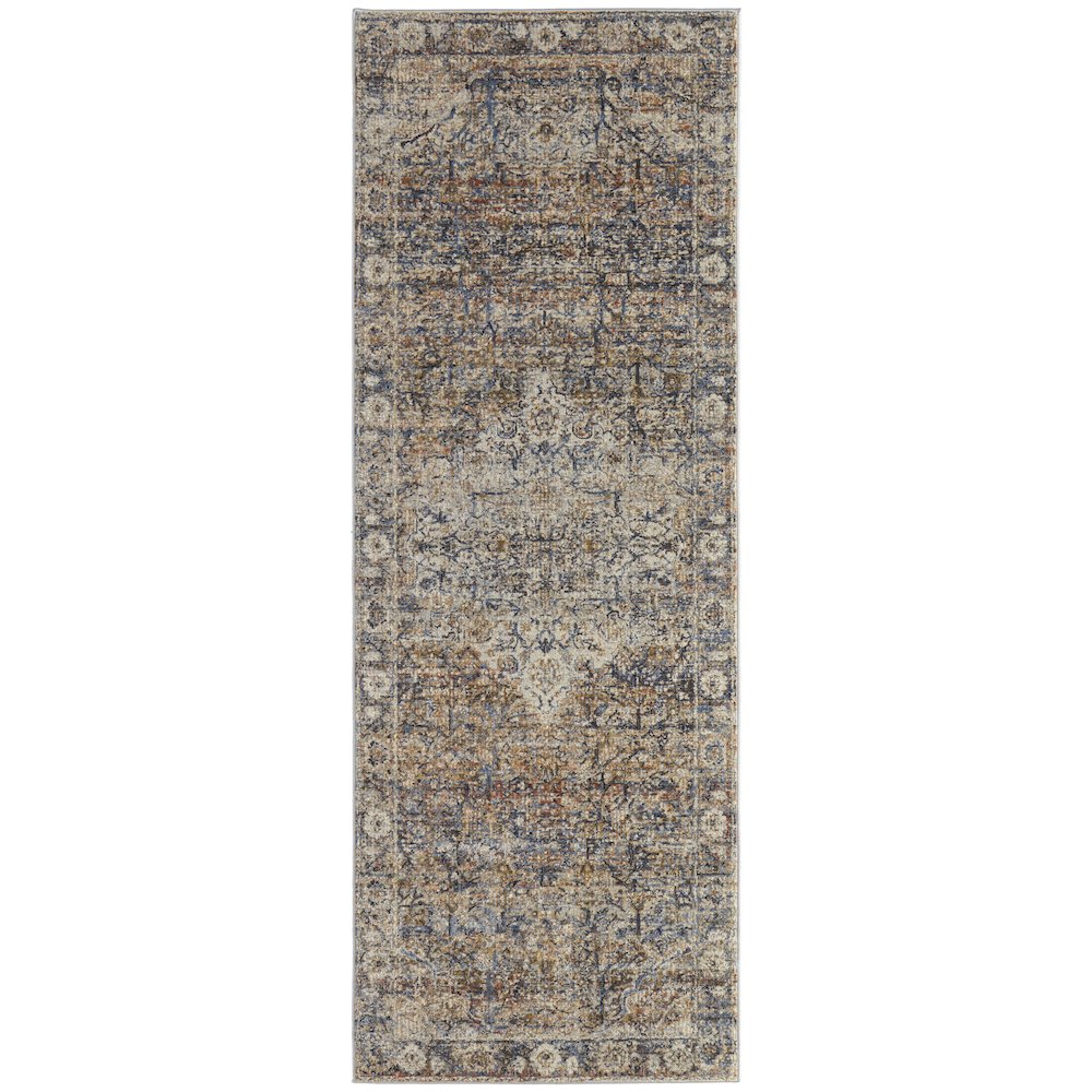 Kaia Transitional Medallion, Tan/Orange/Blue, 2'-6" x 10' Runner. Picture 1