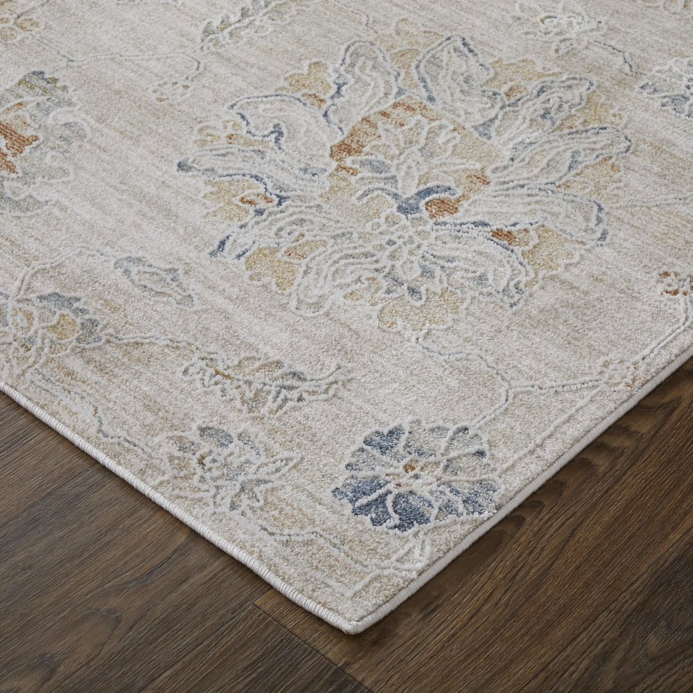 Pasha Transitional Floral & Botanical, Taupe/Ivory/Blue, 2' x 3' Accent Rug. Picture 3