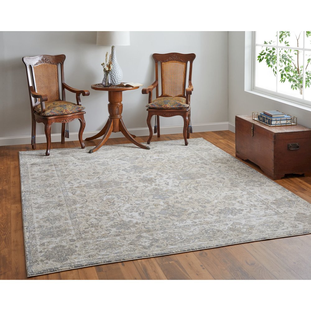 Celene Traditional Bordered, Ivory/Tan/Gray, 9' x 12' Area Rug. Picture 2