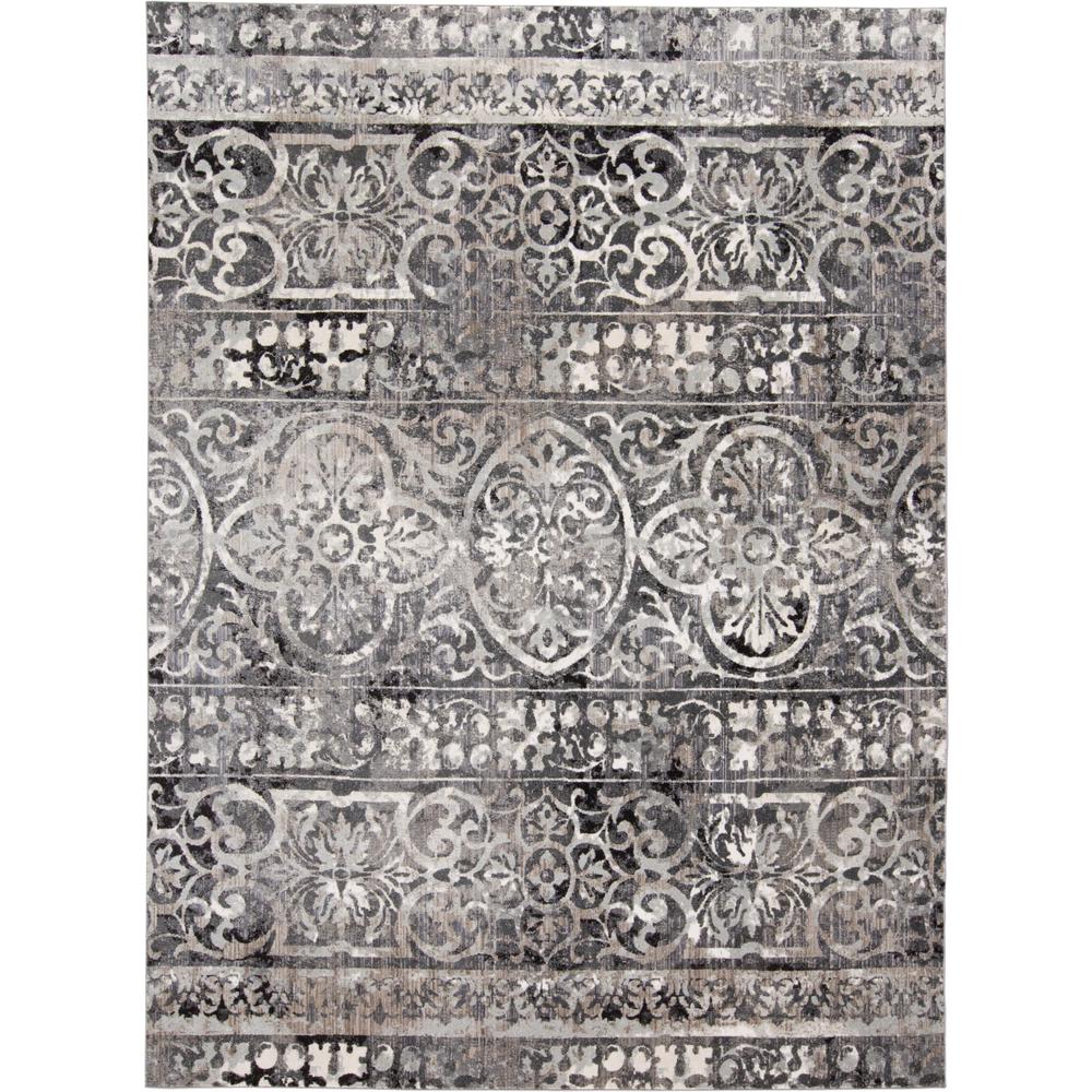Kano Distressed Geometric FloralRug, Charcoal Gray, 5ft-3in x 7ft-6in Area Rug, 8643871FCHLIVYE76. Picture 2