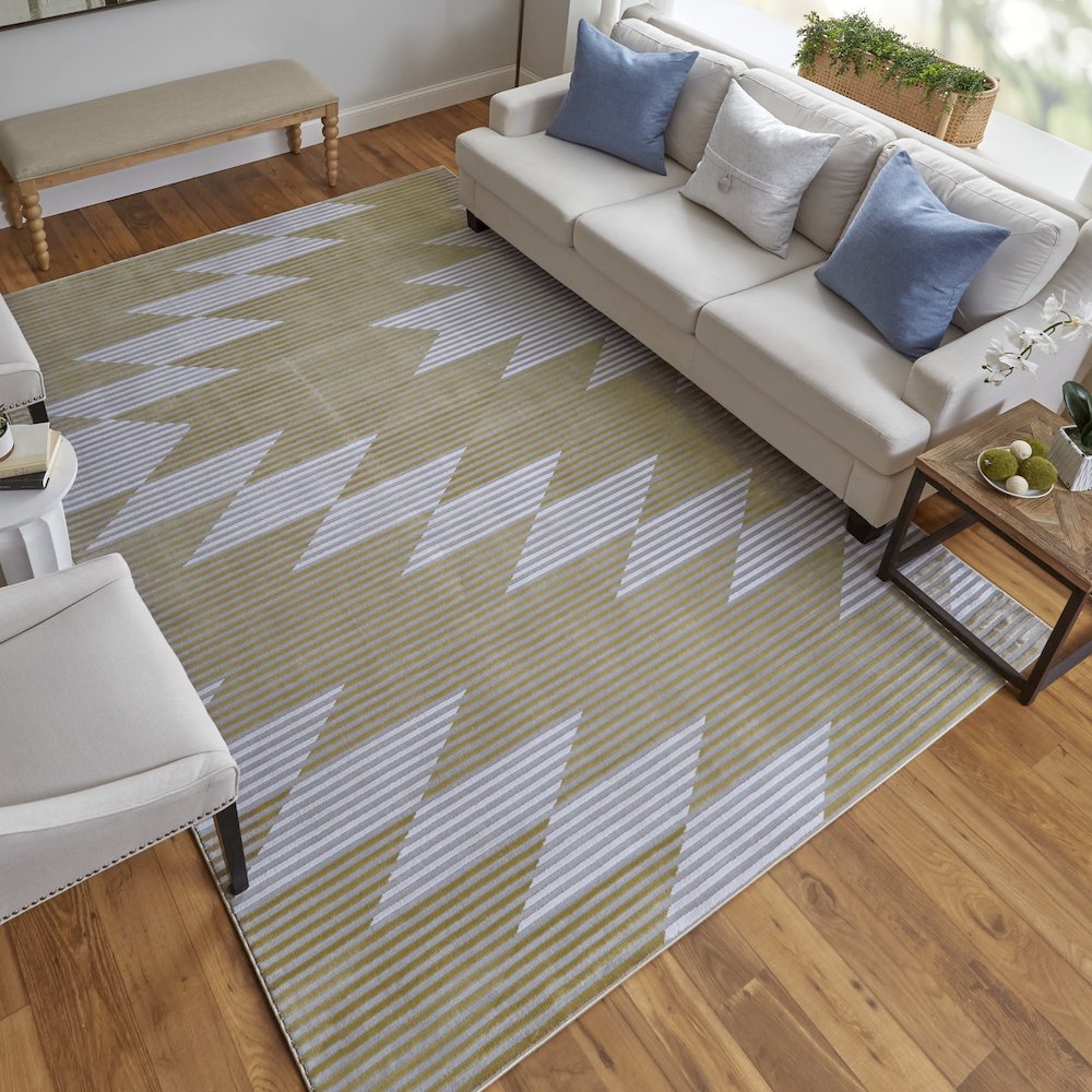 Marigold Modern Geometric, Gold/Gray/White, 10'-4" x 13'-6" Area Rug. Picture 2