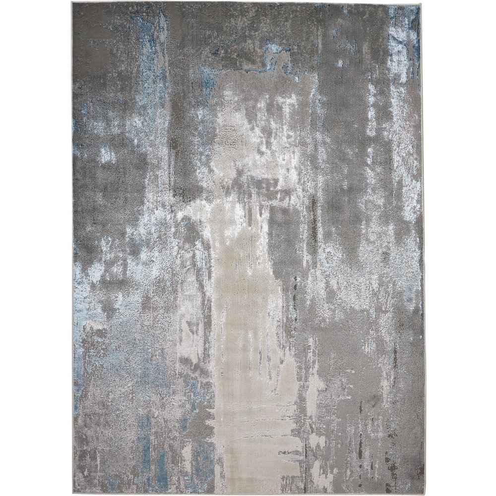 Azure Modern Abstract, Gray/Ivory/Blue, 3'-11" x 6' Accent Rug. Picture 1