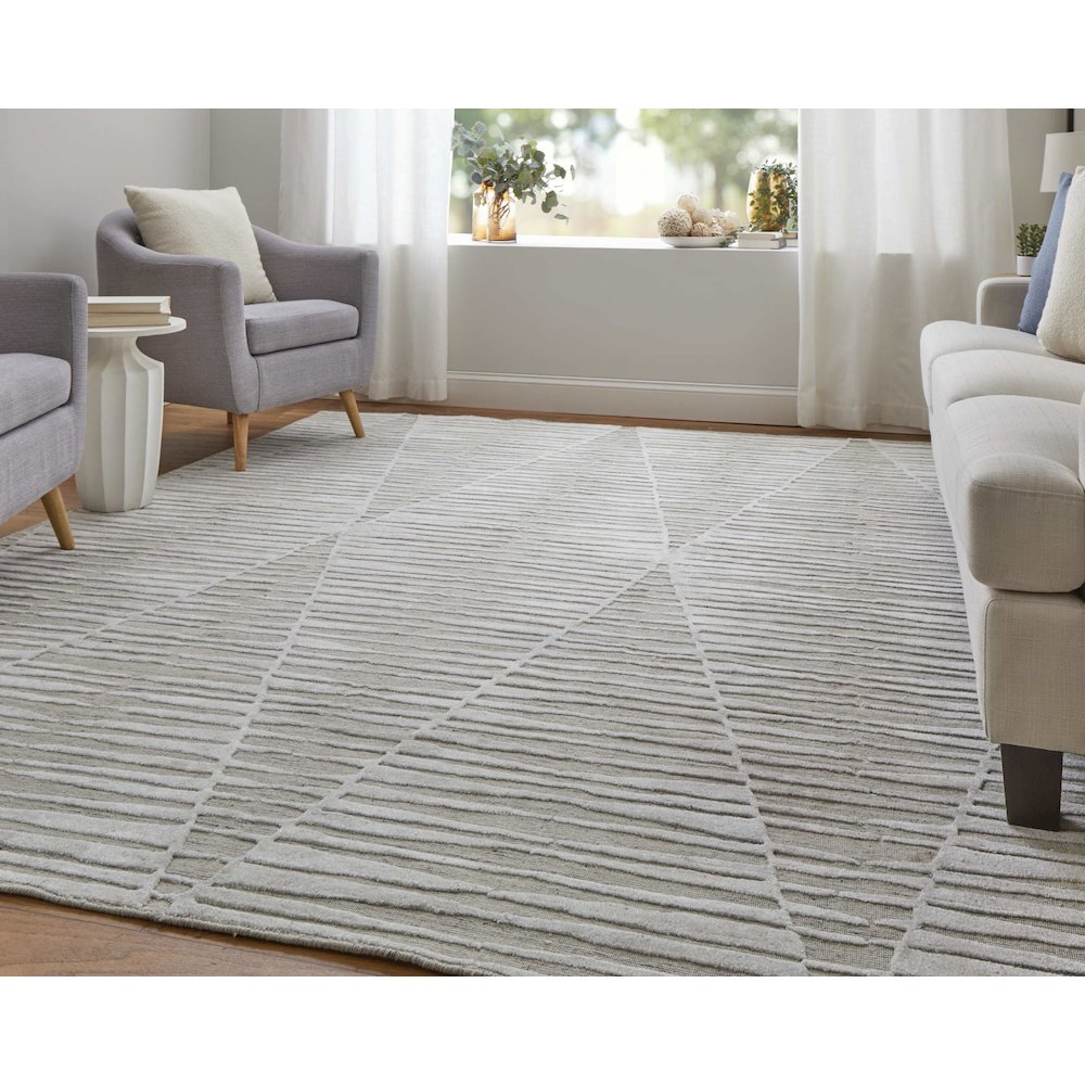 Elias Modern Geometric, Ivory/Tan, 10' x 14' Area Rug. Picture 2