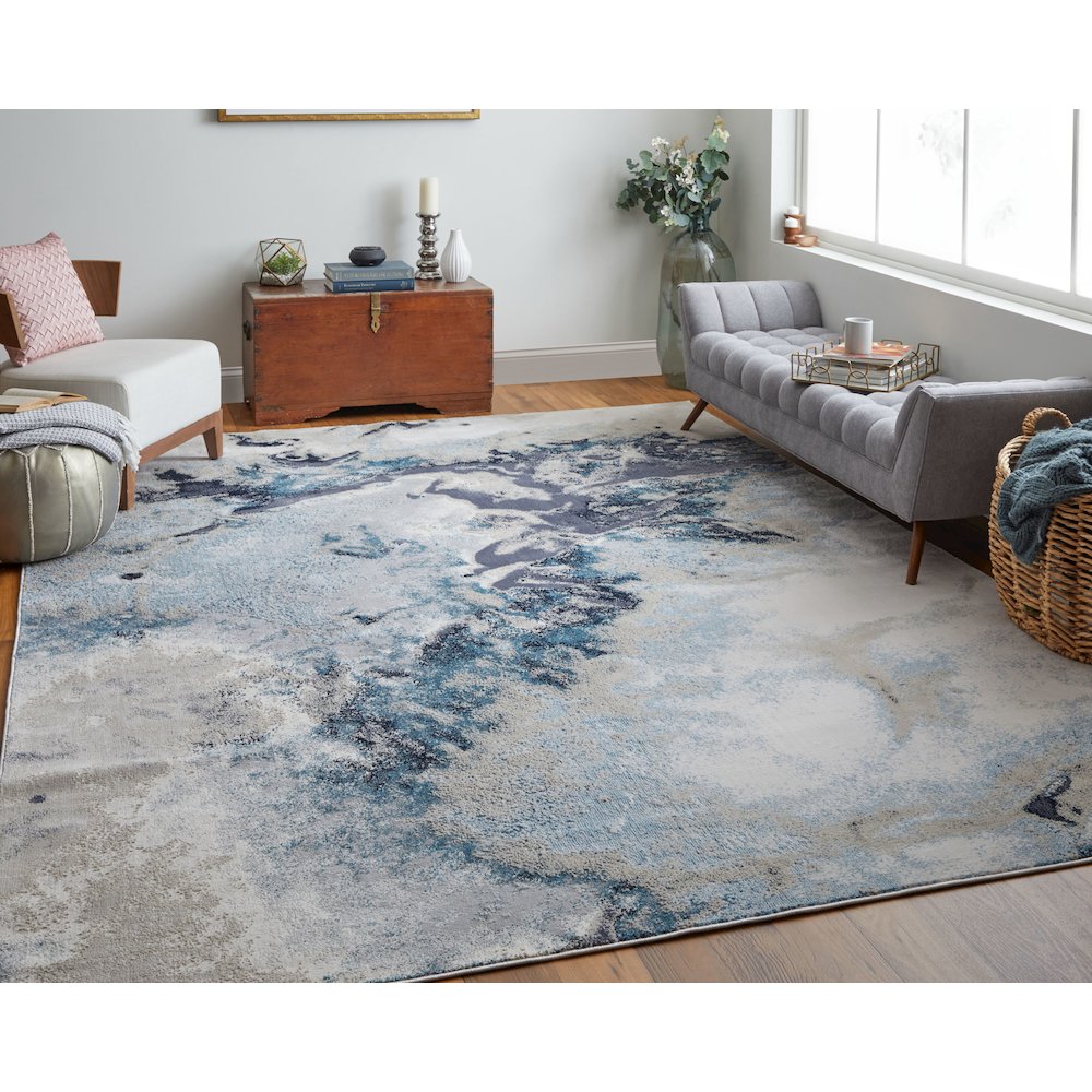 Astra Transitional Abstract, Blue/Gray/Ivory, 1'-8" x 2'-10" Accent Rug. Picture 2