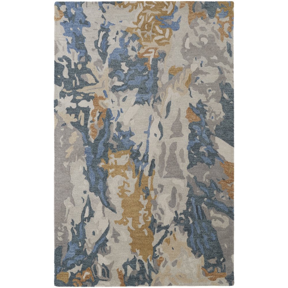 Everley Modern Abstract, Gray/Blue/Gold, 8' x 10' Area Rug. Picture 1