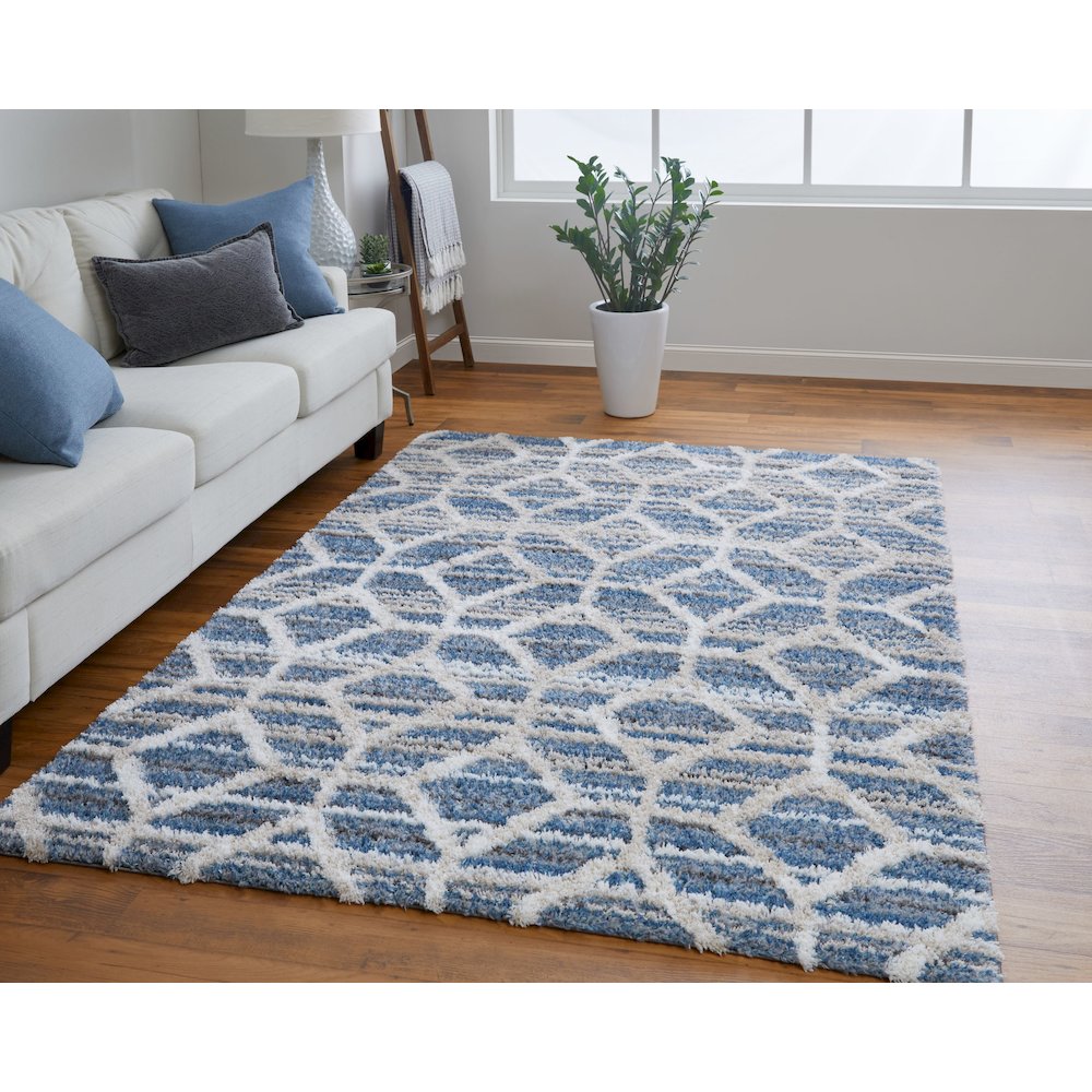 Mynka Transitional Diamond, Blue/Ivory, 9' x 12' Area Rug. Picture 2