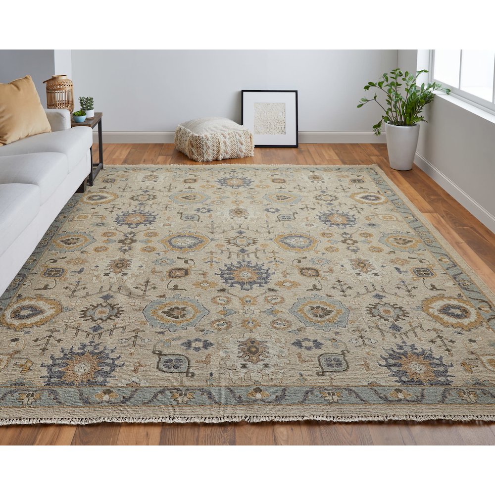 Corbitt Traditional Oriental, Tan/Blue/Gold, 3'-6" x 5'-6" Accent Rug. Picture 2