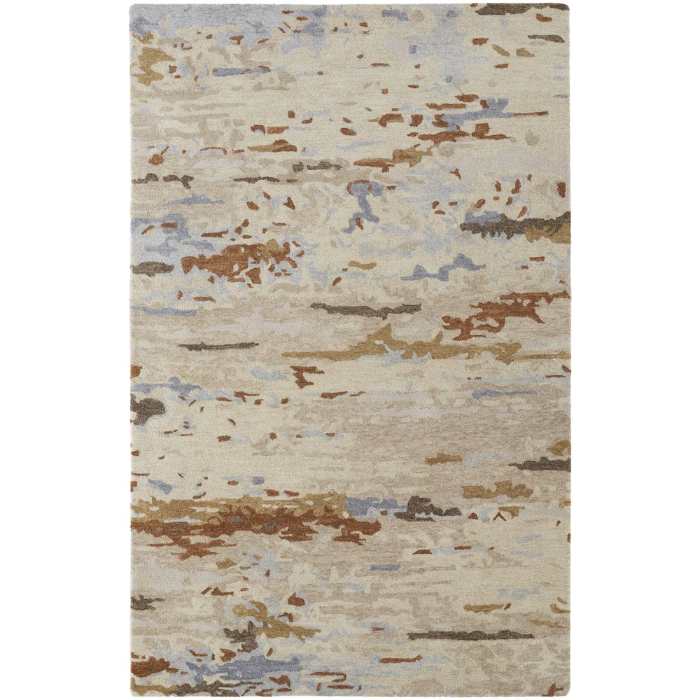 Everley Modern Abstract, Ivory/Blue/Brown, 5' x 8' Area Rug. Picture 1