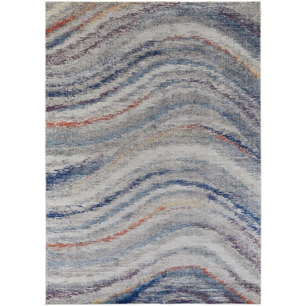 Edgemont Modern Abstract, Blue/Gray/Orange, 10' x 14' Area Rug. Picture 1