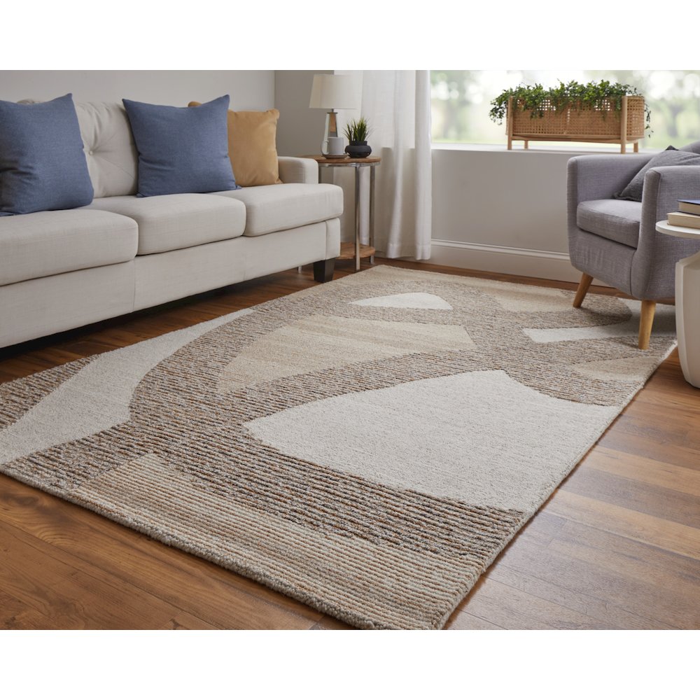 Pollock Modern Abstract, Brown/Tan/Ivory, 5' x 8' Area Rug. Picture 2