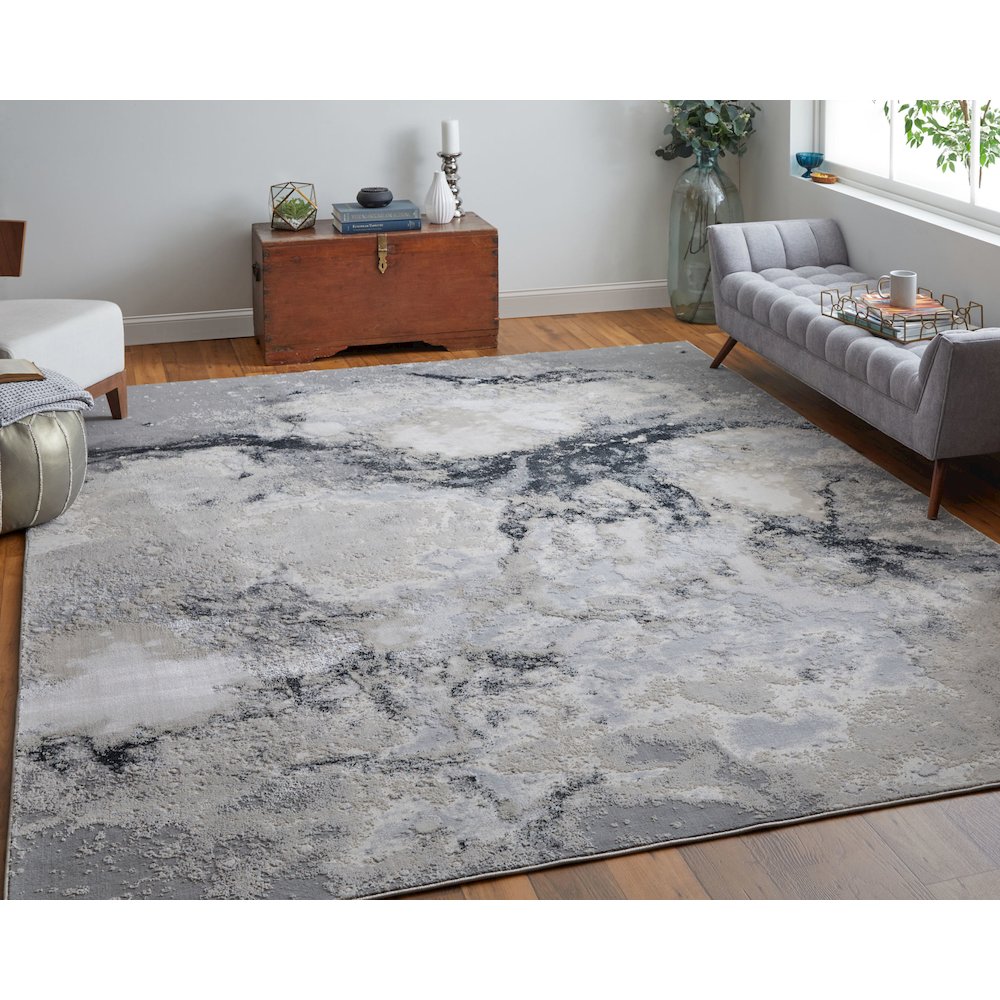 Astra Transitional Abstract, Gray/Ivory, 9'-2" x 12' Area Rug. Picture 2