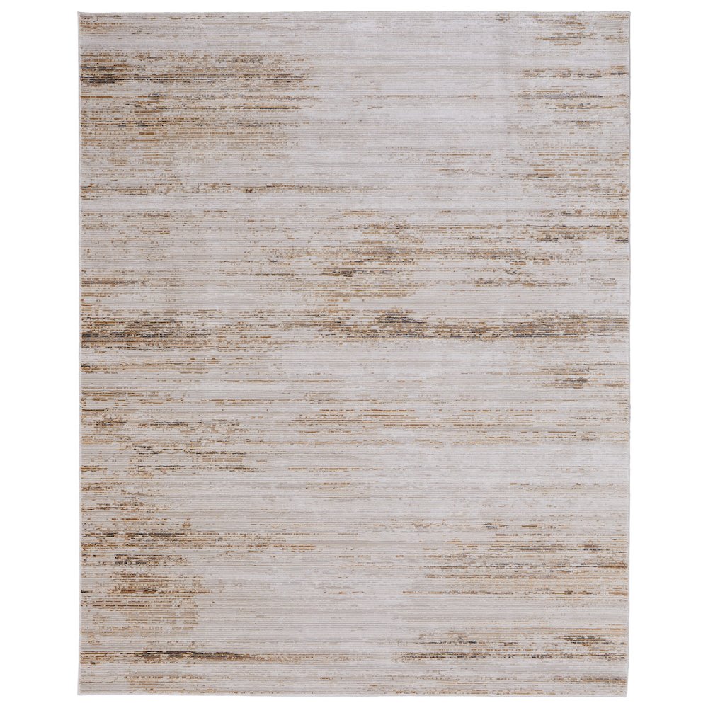 Deja Modern Distressed, Ivory/Brown/Tan, 6'-7" x 9'-6" Area Rug. Picture 1