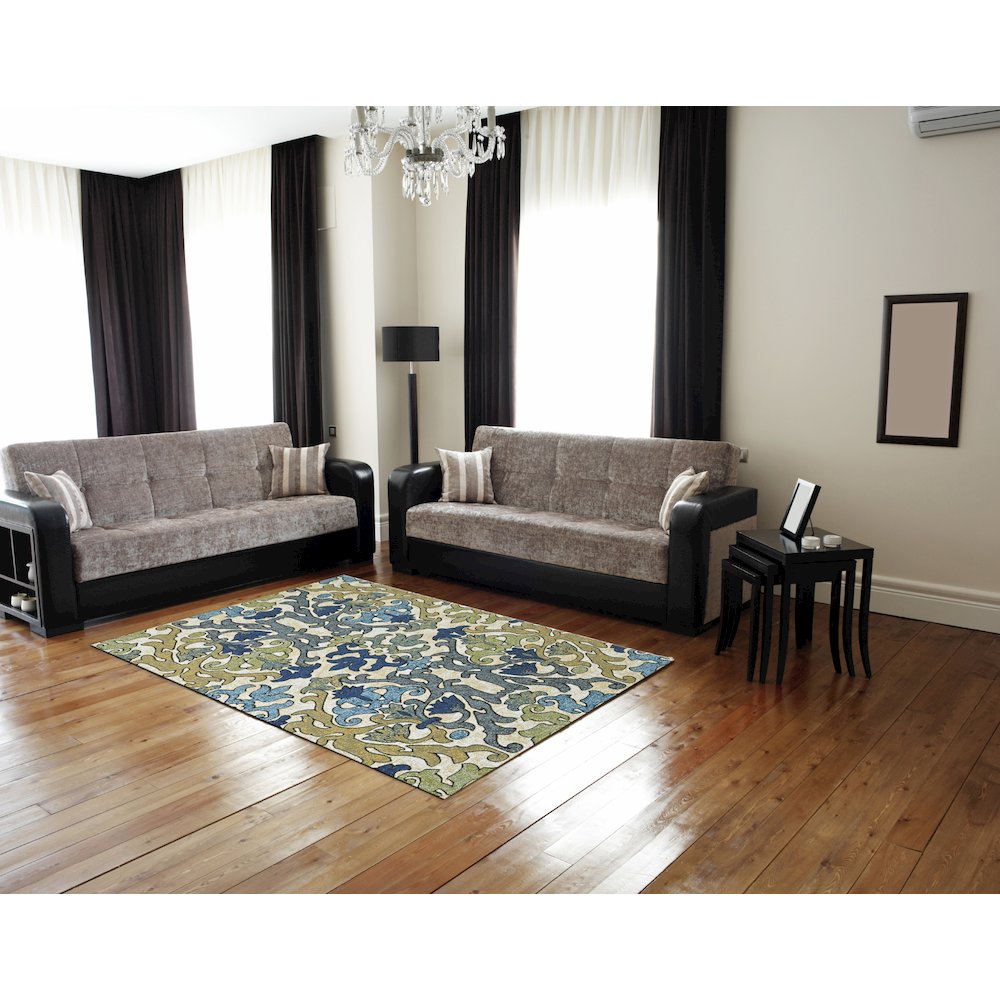 Brixton Modern Floral & Botanical, Gray/Green/Tan, 6'-7" x 9'-6" Area Rug. Picture 2