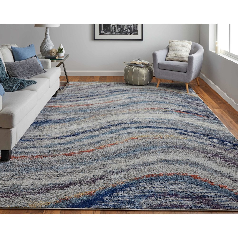 Edgemont Modern Abstract, Blue/Gray/Orange, 10' x 14' Area Rug. Picture 2