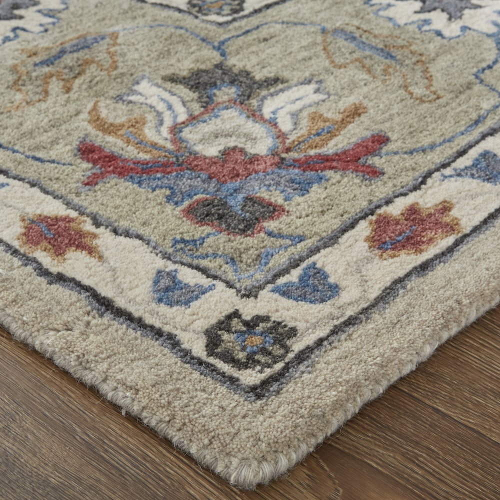 Rylan Transitional Oriental, Ivory/Taupe/Blue, 5' x 8' Area Rug. Picture 3