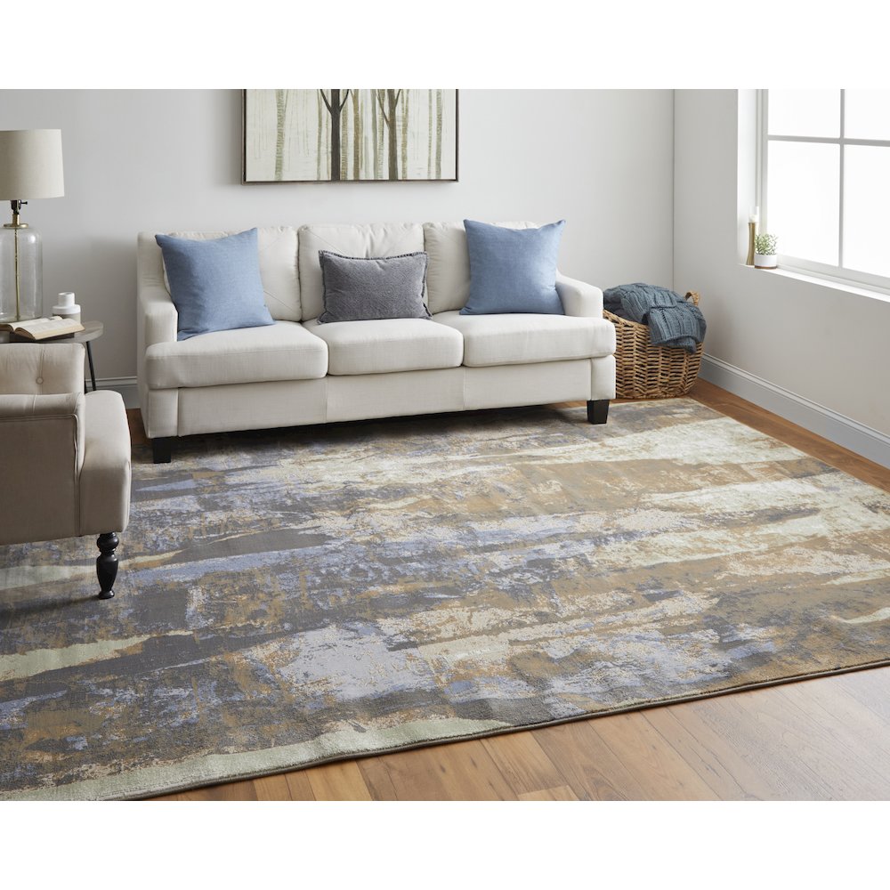 Clio Modern Abstract, Brown/Blue/Ivory, 5' x 7'-6" Area Rug. Picture 2