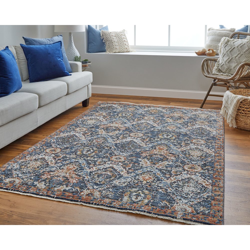 Kaia Transitional Floral & Botanical, Blue/Orange/Ivory, 5' x 7'-9" Area Rug. Picture 2