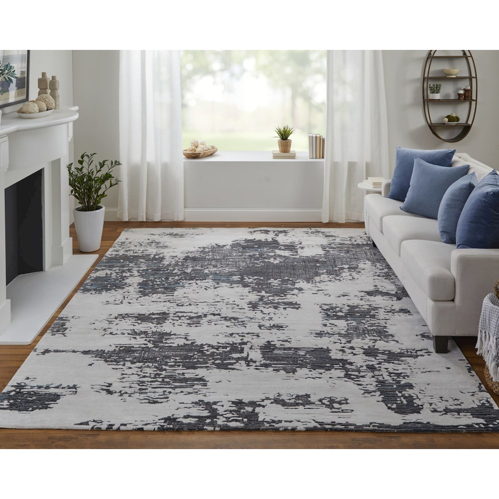 Zarah Modern Abstract, Ivory/Gray/Blue, 10' x 14' Area Rug. Picture 2
