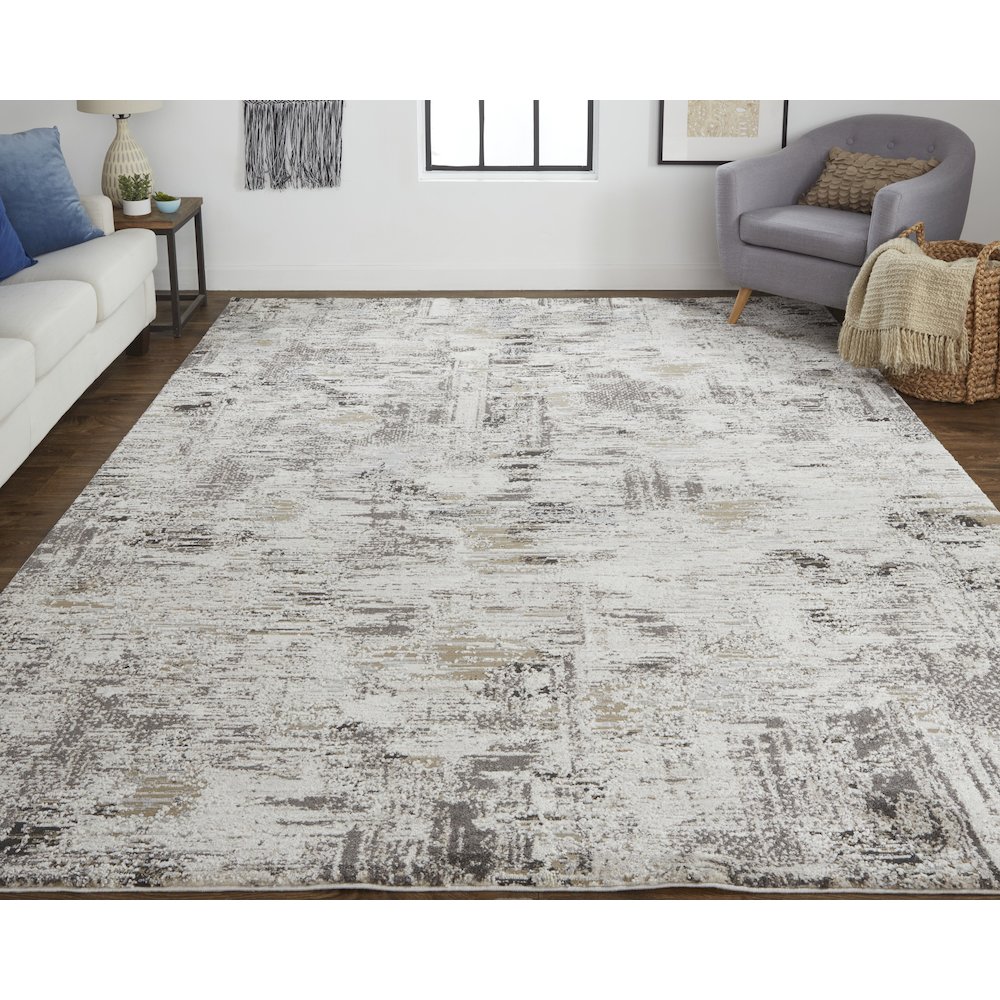 Vancouver Modern Abstract, Ivory/Gray/Brown, 5' x 8' Area Rug. Picture 2