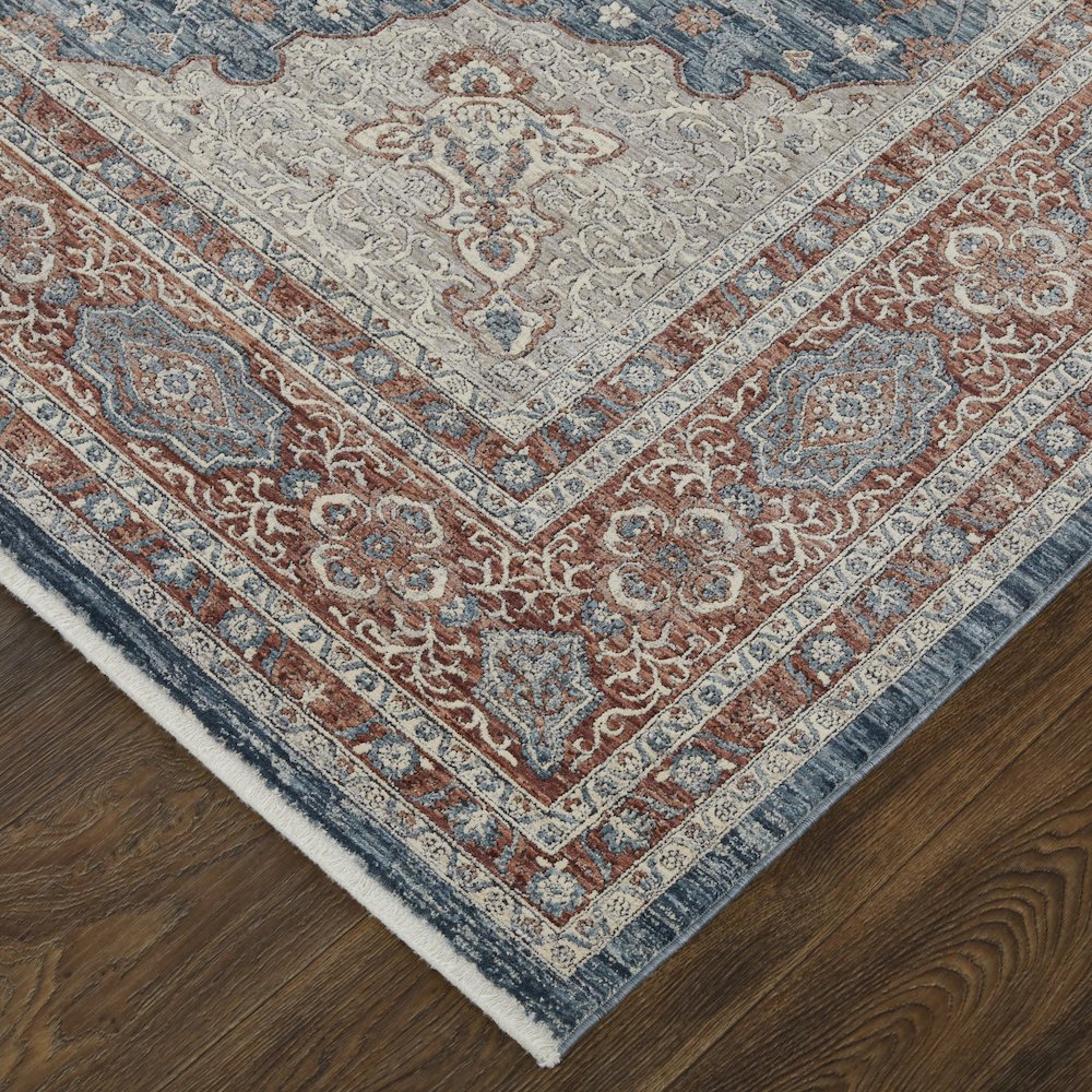 Marquette Transitional Medallion, Gray/Red/Blue, 2'-8" x 8' Runner. Picture 3